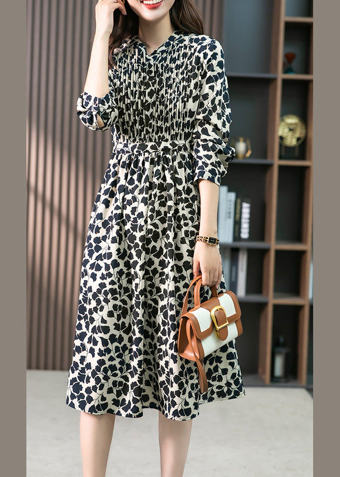 Elegant O-Neck Print Drawstring Long Dress Summer