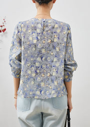 Elegant O-Neck Print Linen Blouses Spring