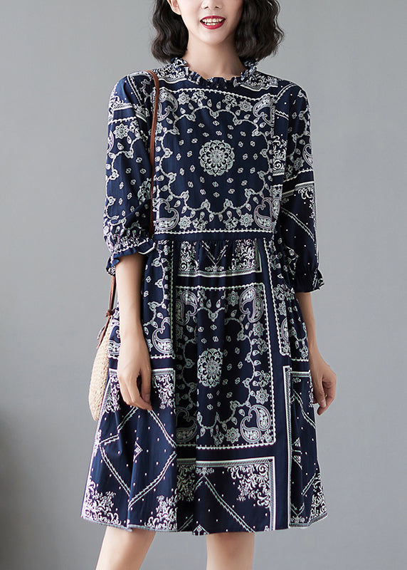 Elegant O-Neck Print Maxi Dresses Half Sleeve