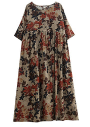 Elegant O-Neck Print Patchwork Long Dresses Short Sleeve