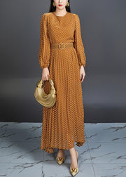 Elegant Orange Dot High Waist Chiffon Long Dress Fall