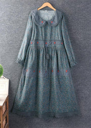 Elegant Orange Embroideried Tie Waist Pockets Linen Dresses Spring