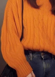 Elegant Orange O Neck Cozy Cotton Knit Sweaters Fall