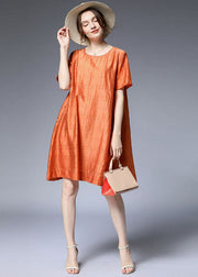 Elegant Orange O Neck Silk A Line Dress Summer