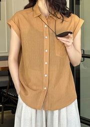 Elegant Orange Peter Pan Collar Button Silk Cotton Shirt Summer