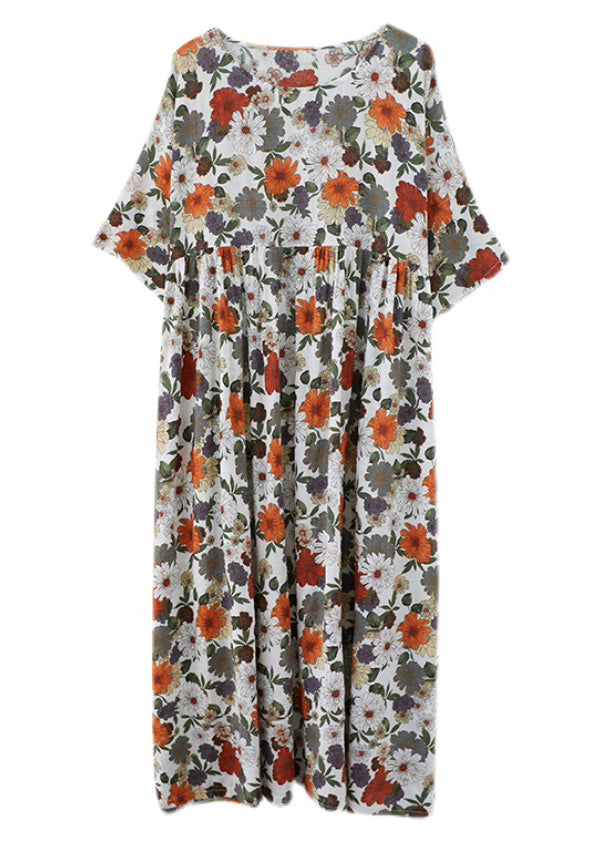 Elegant Orange Print Wrinkled Maxi Dresses Summer