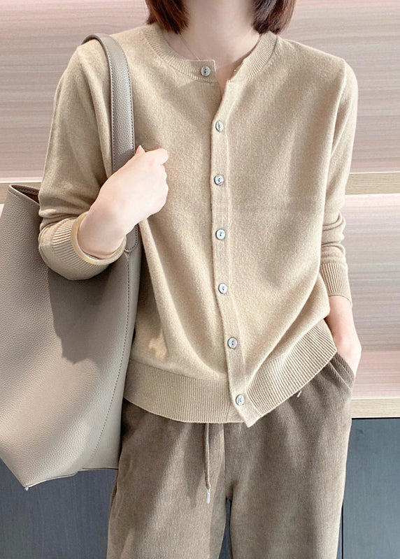 Elegant Pink O Neck Button Patchwork Knit Coats Long Sleeve