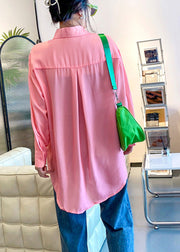 Elegant Pink Peter Pan Collar Cartoon Print Patchwork Shirt Long Sleeve