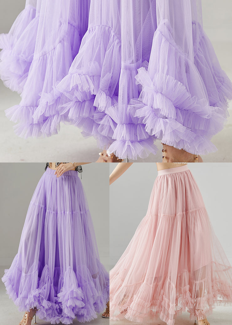 Elegant Pink Ruffled Exra Large Hem Tulle Skirt Fall