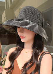 Elegant Pink Solid Bow Patchwork Knit Bucket Hat