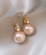 Elegant Pink Sterling Silver Overgild Pearl Hoop Earrings