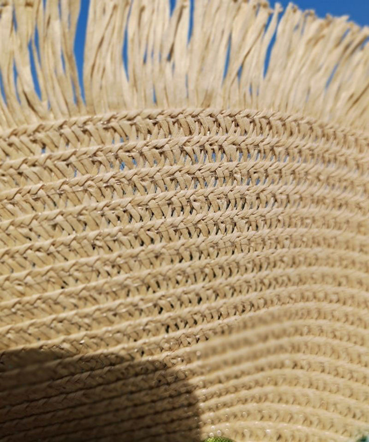 Elegant Pink Straw Woven Beach Floppy Sun Hat