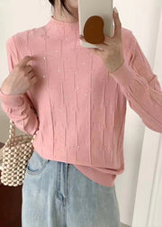 Elegant Pink Turtleneck Sequins Knit Sweaters Fall