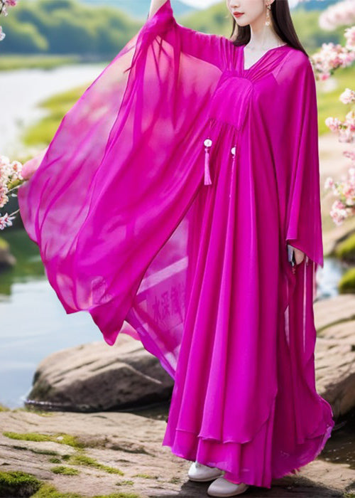 Elegant Pink V Neck Tasseled Chiffon Two-Piece Set Spring