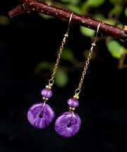 Elegant Purple 14K Gold Crystal Drop Earrings