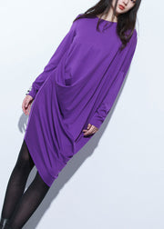 Elegant Purple Asymmetrical Design Solid Maxi Dress Fall