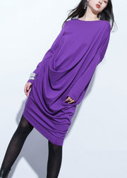 Elegant Purple Asymmetrical Design Solid Maxi Dress Fall