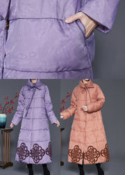 Elegant Purple Embroideried Duck Down Down Coat Winter