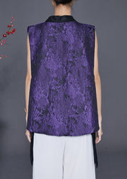 Elegant Purple Jacquard Patchwork Silk Vest Fall