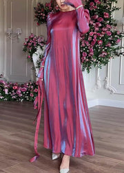 Elegant Purple O Neck Silk Maxi Dress Fall