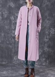 Elegant Purple Pockets Thick Fine Cotton Filled Long Coats Winter