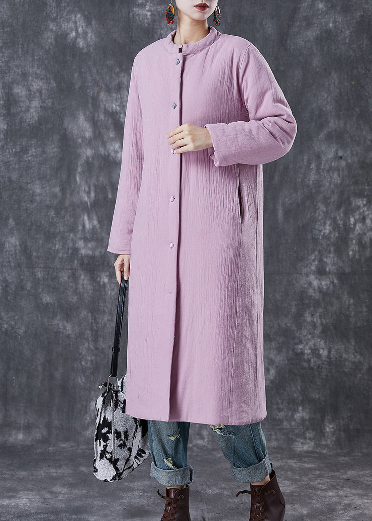 Elegant Purple Pockets Thick Fine Cotton Filled Long Coats Winter