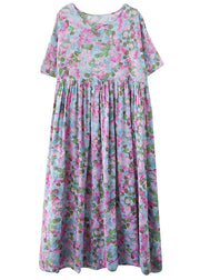 Elegant Purple Print Patchwork Holiday Long Dress Summer