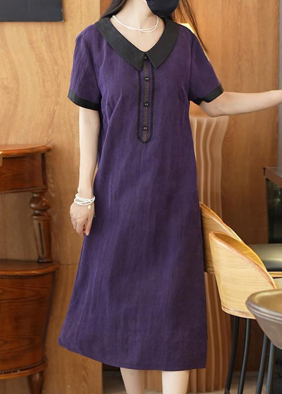 Elegant Purple Solid Patchwork Silk Long Dress Summer