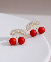 Elegant Red Alloy Zircon Cherry Stud Earrings