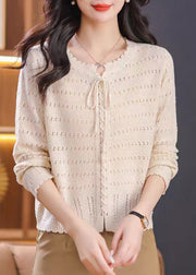 Elegant Red O Neck Hollow Out Lace Up Knit Shirt Top Fall