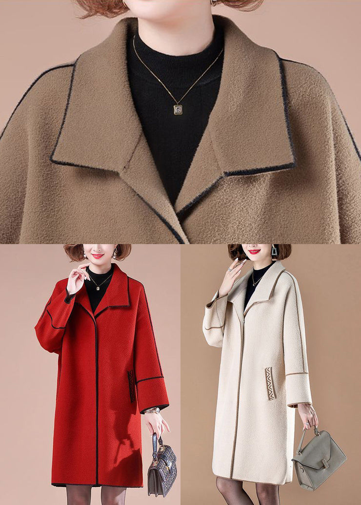 Elegant Red Oversized Patchwork Woolen Coats Winter