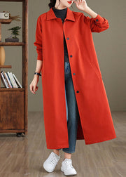 Elegant Red Peter Pan Collar Button Cotton Trench Coat Spring