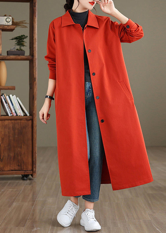 Elegant Red Peter Pan Collar Button Cotton Trench Coat Spring