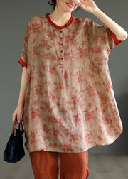 Elegant Red Ruffled Print Patchwork Linen Mid Dress Summer