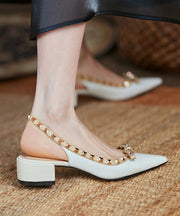 Elegant Rivet Splicing Chunky Sandals Beige Pointed Toe