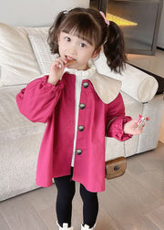 Elegant Rose Bow Button Patchwork Cotton Kids Girls Coat Spring