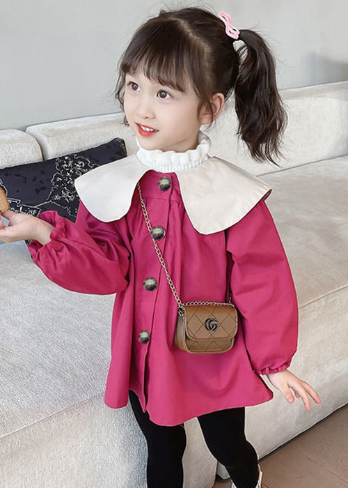 Elegant Rose Bow Button Patchwork Cotton Kids Girls Coat Spring