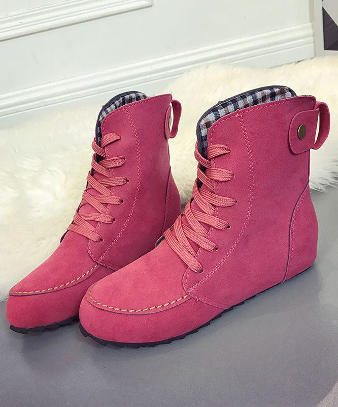 Elegant Rose Lace Up Splicing Flat Boots Suede