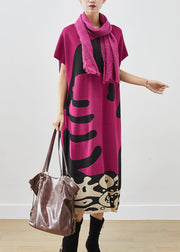 Elegant Rose V Neck Print Cotton Maxi Dress Short Sleeve