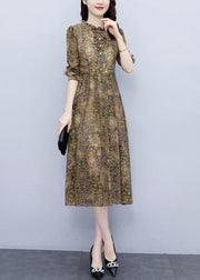 Elegant Ruffled Print High Waist Chiffon Dress Long Sleeve