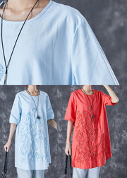 Elegant Sky Blue Embroideried Linen Mid Dress Summer