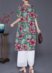 Elegant Slim Fit Floral Print Linen Holiday Dress Summer