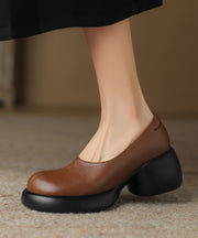 Elegant Splicing Chunky Loafers For Women Brown Sheepskin