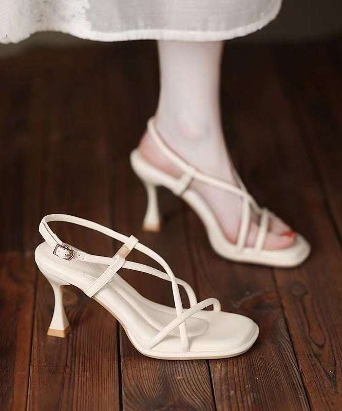 Elegant Splicing High Heel Sandals Beige Faux Leather Peep Toe