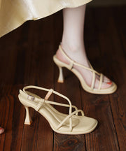 Elegant Splicing High Heel Sandals Beige Faux Leather Peep Toe