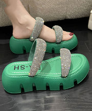 Elegant Splicing Platform Slide Sandals Peep Toe Green Zircon