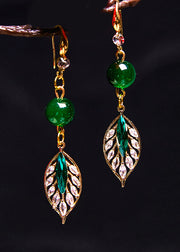 Elegant Turquoise Leaf Zircon Drop Earrings