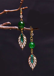 Elegant Turquoise Leaf Zircon Drop Earrings