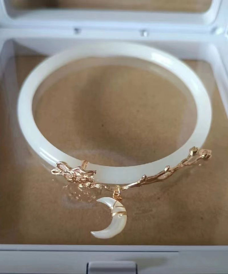 Elegant White Alloy Coloured Glaze Moon Bangle