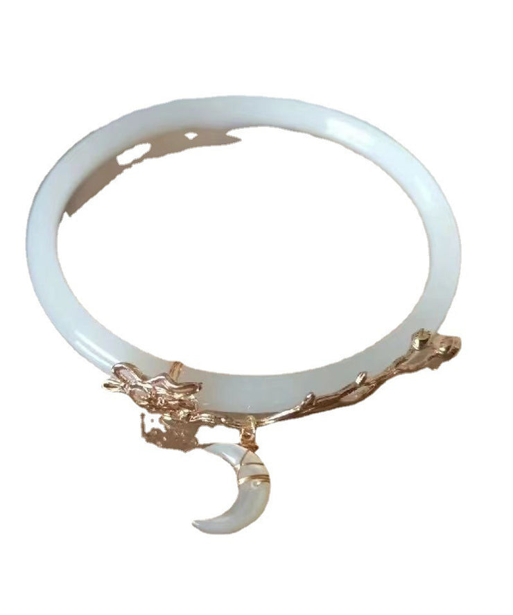 Elegant White Alloy Coloured Glaze Moon Bangle